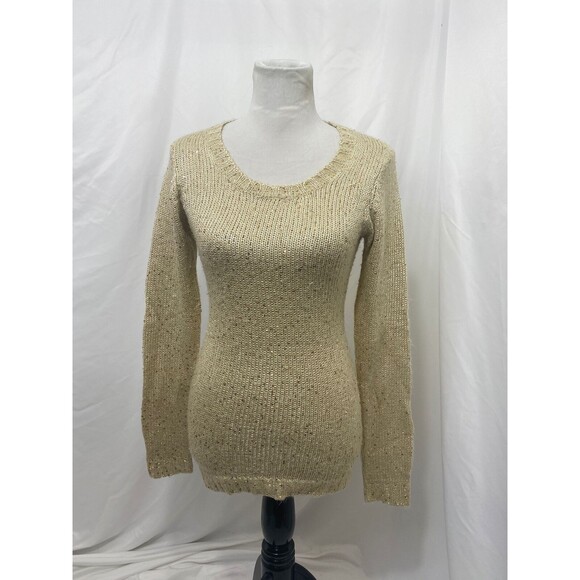 Rue 21 Women’s Sequined Sweater Beige Long Sleeve Round Neck Knit Size Medium - Picture 2 of 8